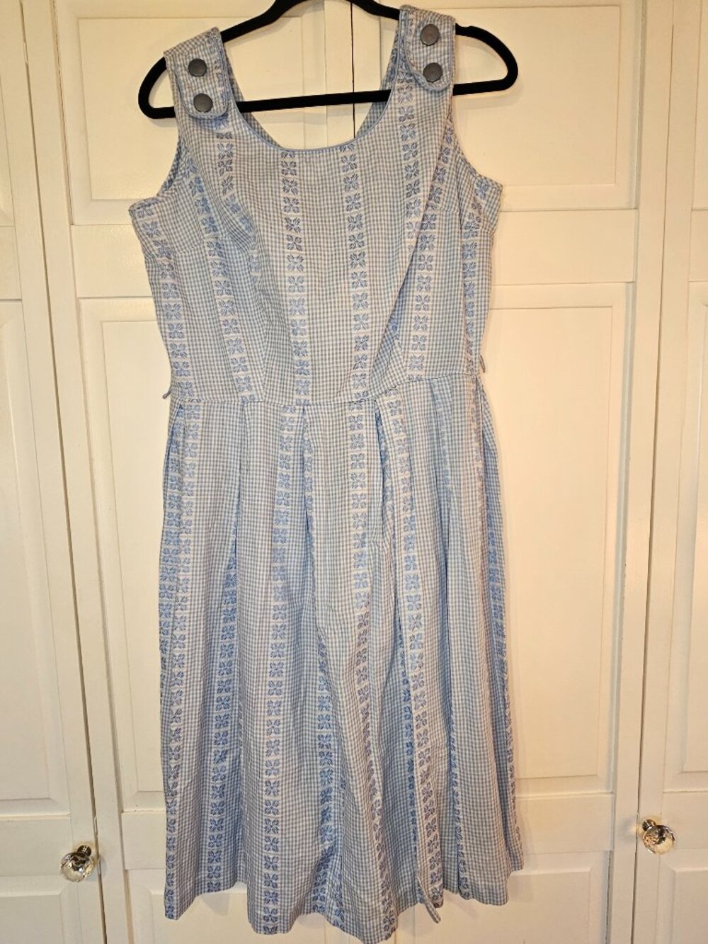 Vintage 1950s/1960s Light Blue Gingham & Floral Midi Dress